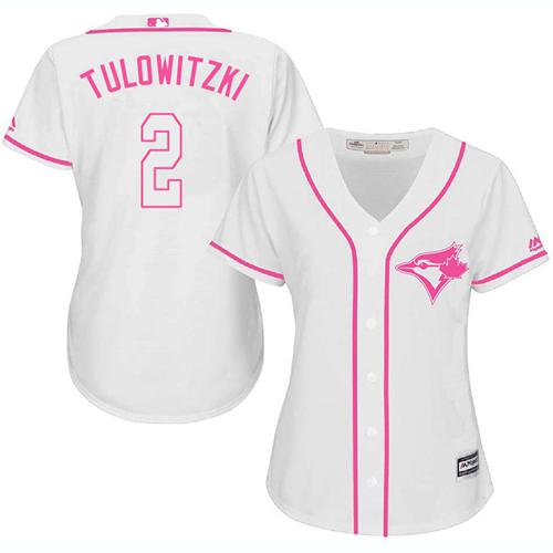 Blue Jays #2 Troy Tulowitzki White/Pink Fashion Women's Stitched MLB Jersey